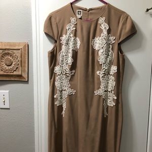 Anne Klein tan dress with appliqués
